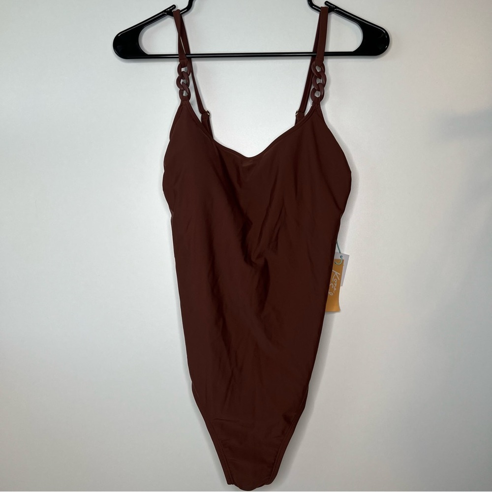NEW Chain Link Medium Coverage One Piece Swimsuit Kona Sol Brown Bikini Women’s‌ - Picture 7 of 12